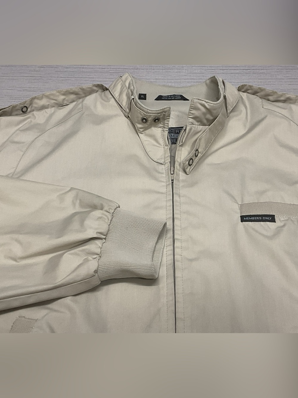 Vintage 80s Members Only Bomber Jacket Mens XL Beige Iconic Racer